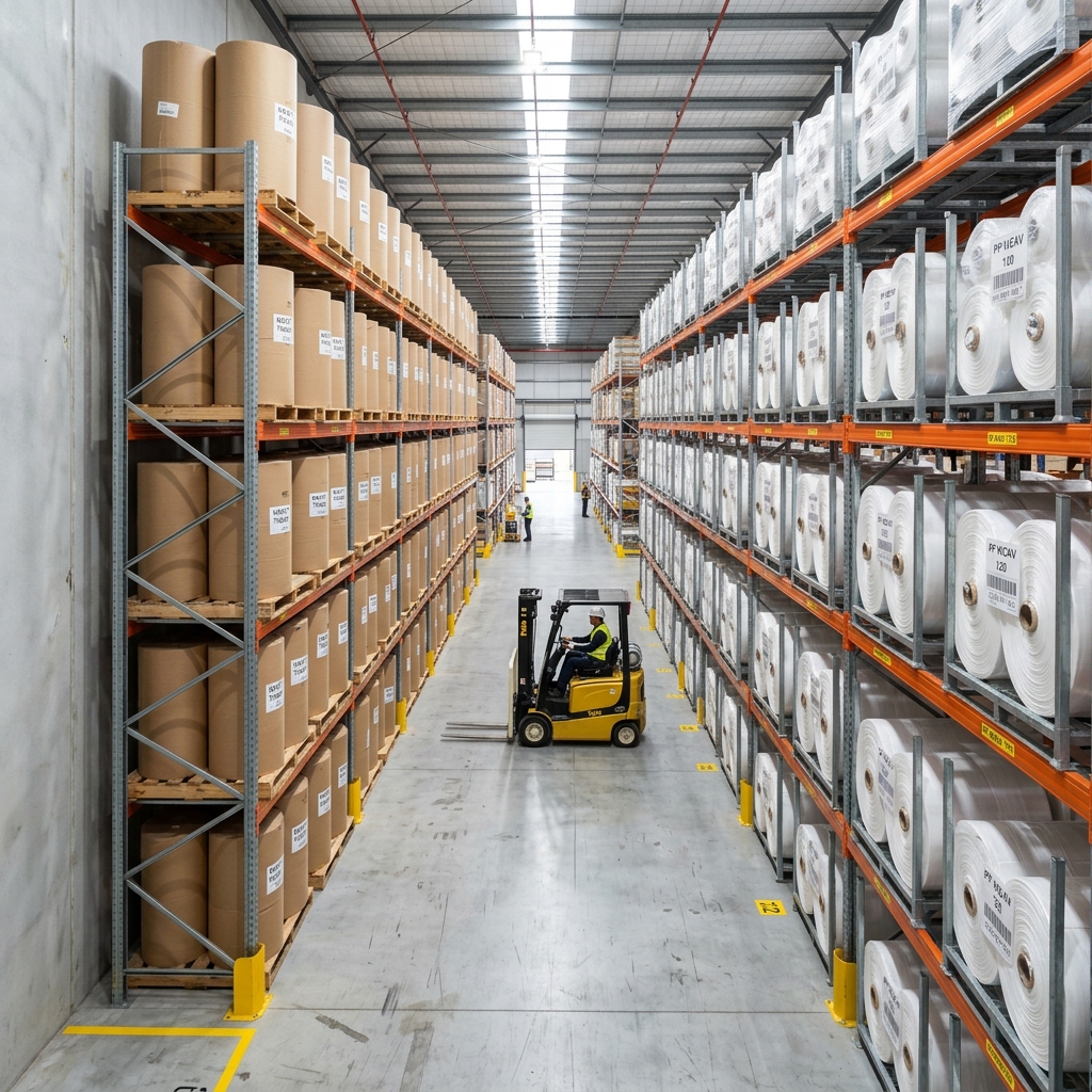 Warehouse Storage for Kraft Paper and Woven Fabric Rolls
